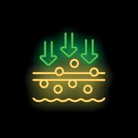 Neon icon of skin layers showing moisturizing effect vector