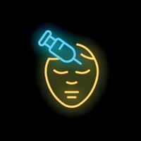 Neon syringe injecting botox into a forehead for cosmetic procedures vector