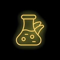 Neon sign showing erlenmeyer flask with bubbling chemical reaction vector