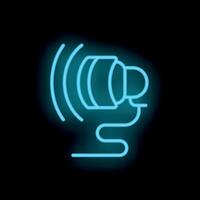 Blue neon microphone icon glowing in the dark vector