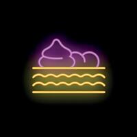 Neon sign of cake with cream on top on black background vector