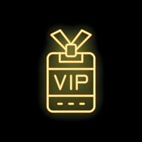 Neon sign depicting a vip pass with a lanyard on a black background vector