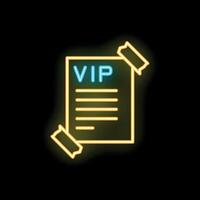 Neon icon of vip list glued with tape on black background vector