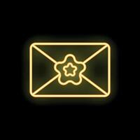 Neon envelope with a flower seal glowing on black background vector