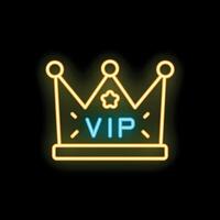 Neon sign of a crown with vip text glowing on wall vector