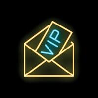 Neon icon of open envelope containing vip pass on black background vector