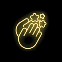 Two hands clapping generating five stars neon sign on black background vector