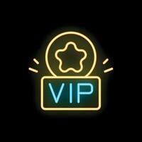 Neon sign depicting vip status with star on black background vector