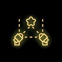 Two spotlights lighting up a star shaped object in yellow neon light vector