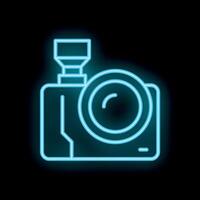 Blue neon camera shining in the dark background vector