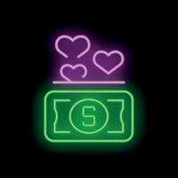 Neon icon of banknote with hearts representing donation concept vector