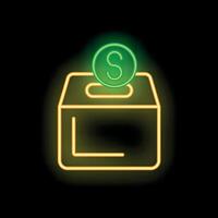 Neon donation box glowing on dark background vector