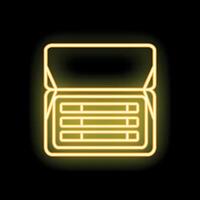 Neon yellow open lunchbox icon glowing on black background vector