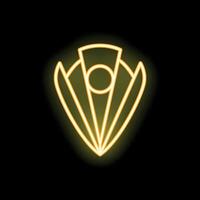 Gold neon shield glowing on black background representing protection and security vector