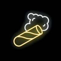 Neon sign representing a cigar smoking with smoke on black background vector