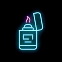 Neon lighter burning with open cap on black background vector
