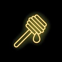Yellow neon sign of honey dipper dripping honey with black background vector