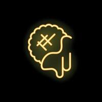 Yellow neon sign of waffle with melted chocolate on black background vector