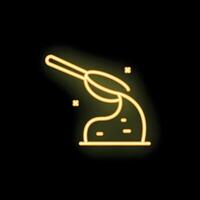 Neon spoon pouring substance icon bright yellow design element vector