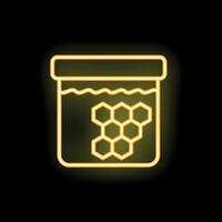 Neon yellow honey jar icon glowing on dark background vector