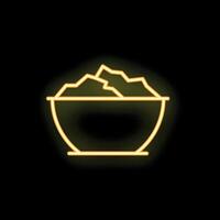 Neon icon of a bowl overflowing with gold nuggets vector