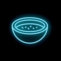Neon blue bowl of soup glowing on black background vector