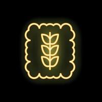Neon yellow square shaped bread loaf with wheat sign on black background vector