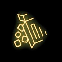 Neon icon of a combine harvester collecting wheat on black background vector