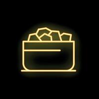 Neon icon of mining cart full of coal or gold representing wealth and success vector