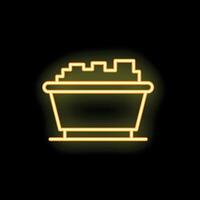 Neon yellow mining cart full of coal on black background vector