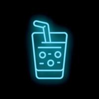 Blue neon sign representing a refreshing drink with bubbles and a straw, perfect for bar, restaurant or pub vector