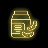 Neon icon of tamarind juice carton with straw and tamarind pods vector
