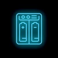 Neon icon of battery charger showing charging level with two batteries vector