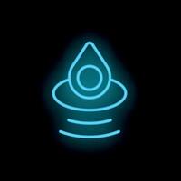 Blue neon icon of a location pin with a signal indicating seismic activity vector
