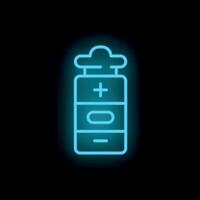 Neon battery icon glowing on dark background vector