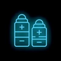 Neon icon of two batteries showing plus and minus signs vector