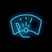 Neon sign representing speedometer showing maximum speed on black background vector