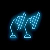 Two hands holding hats over dark background with blue neon light effect vector
