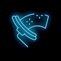 Neon icon of satellite dish receiving signal from space vector
