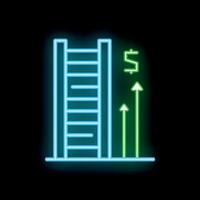 Neon sign of ladder leading to financial success with increasing arrows and dollar sign vector