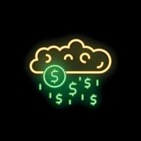 Neon sign representing money raining from a cloud on black background vector