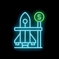 Neon style rocket taking off showing concept of startup business vector