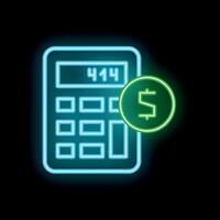 Glowing neon calculator icon showing calculating money concept vector