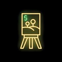 Neon sign depicting easel with painting showing price tag for art investment vector