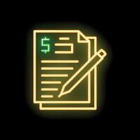 Neon style icon of a document being edited with a pencil vector