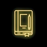 Glowing neon icon of a notebook and pencil for note taking and creative ideas vector