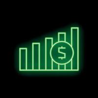 Green neon growing bar chart with dollar sign on black background vector