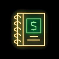 Glowing neon line notebook with dollar icon isolated on black background illustration vector