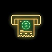 Neon atm machine printing receipt icon for online banking app vector