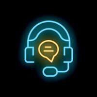 Neon headset icon representing online communication and support vector